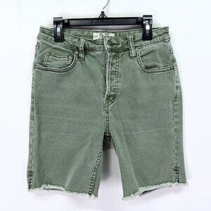 We The Free Bermuda Jean Shorts Size 27 Cut Off Fringed Hem Button Fly Green